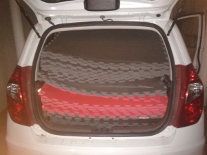 27 1mx1m mats in the back of a very small car
